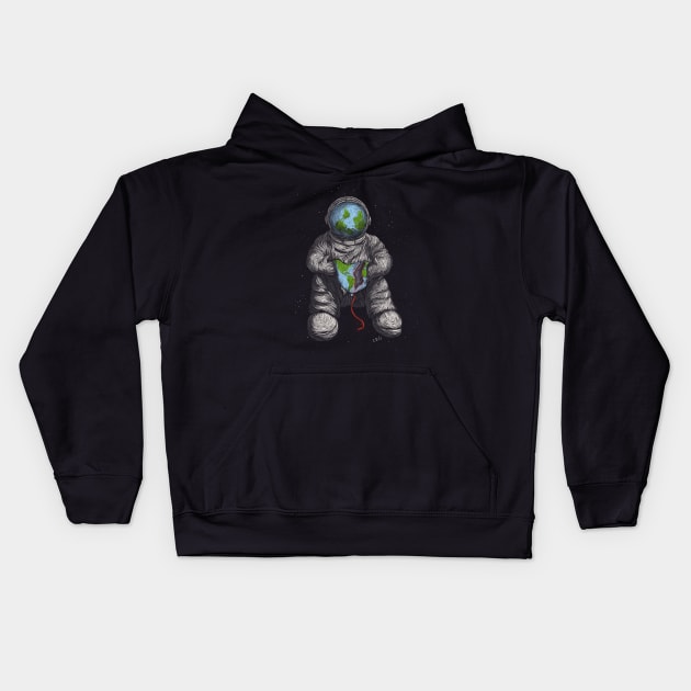 Astronaut with Popped Earth Balloon Kids Hoodie by Walking in Nature